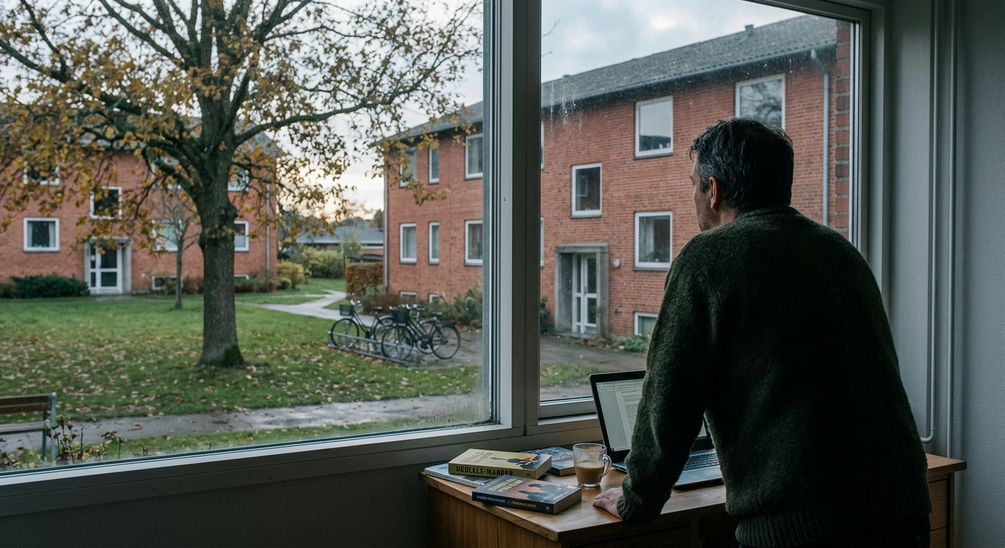 Urednička AI ilustracija s motivom povezanim s 5 trenutaka iz života Alena Meškovića između bosanskih sjećanja i pisanja na danskom.