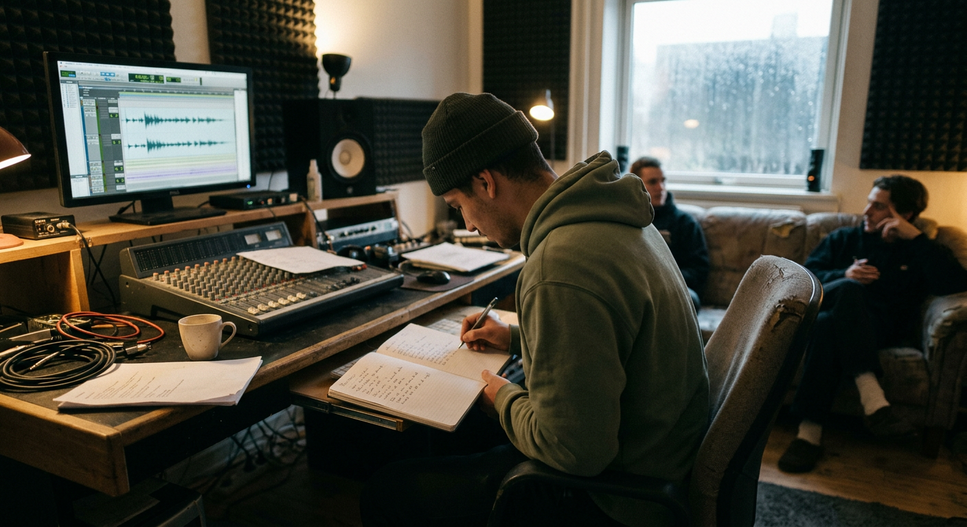 Redaktionell AI-illustration med ett motiv kopplat till När du tar plats med egna ord – Artigeardits väg in i dansk hiphop.